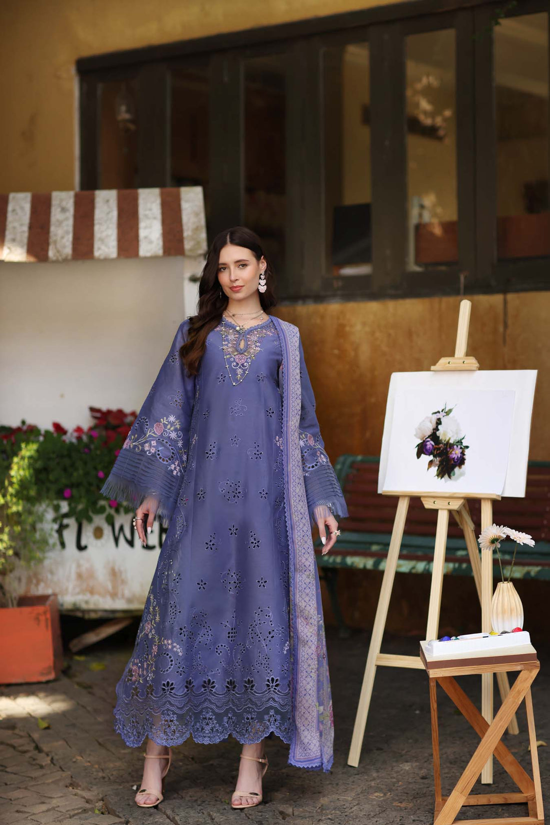 Noor by Saadia Asad | Luxury Eid Schiffli Laserkari 26 | D9 -Tropical indigo - by Libasekhas UK - Registered Vendor of : Noor by Saadia Asad - 100% Original Designer Dress