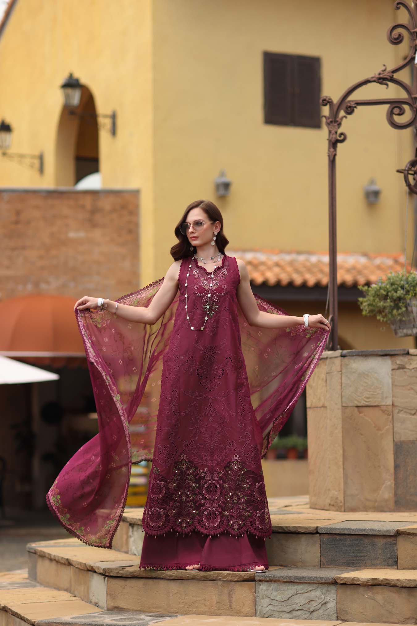 Noor by Saadia Asad | Luxury Eid Schiffli Laserkari 26 | D8 -Rasberry love - by Libasekhas UK - Registered Vendor of : Noor by Saadia Asad - 100% Original Designer Dress
