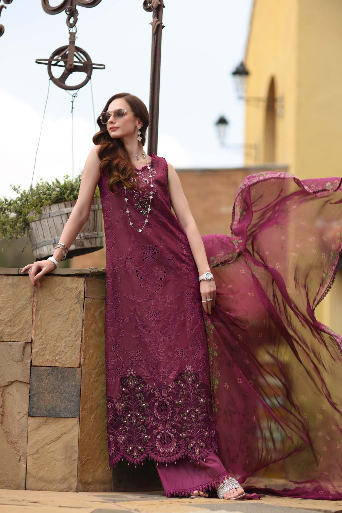 Noor by Saadia Asad | Luxury Eid Schiffli Laserkari 26 | D8 -Rasberry love - by Libasekhas UK - Registered Vendor of : Noor by Saadia Asad - 100% Original Designer Dress