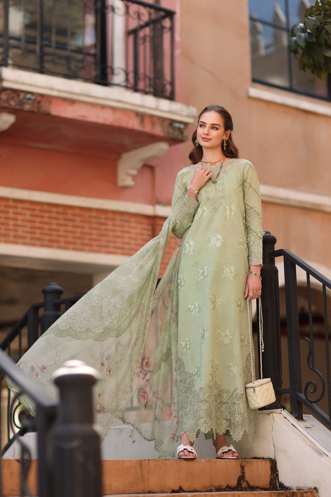 Noor by Saadia Asad | Eid Luxe Printkhaas 26 | D2 - A - Opal Mint - by Libasekhas UK - Registered Vendor of : Noor by Saadia Asad - 100% Original Designer Dress