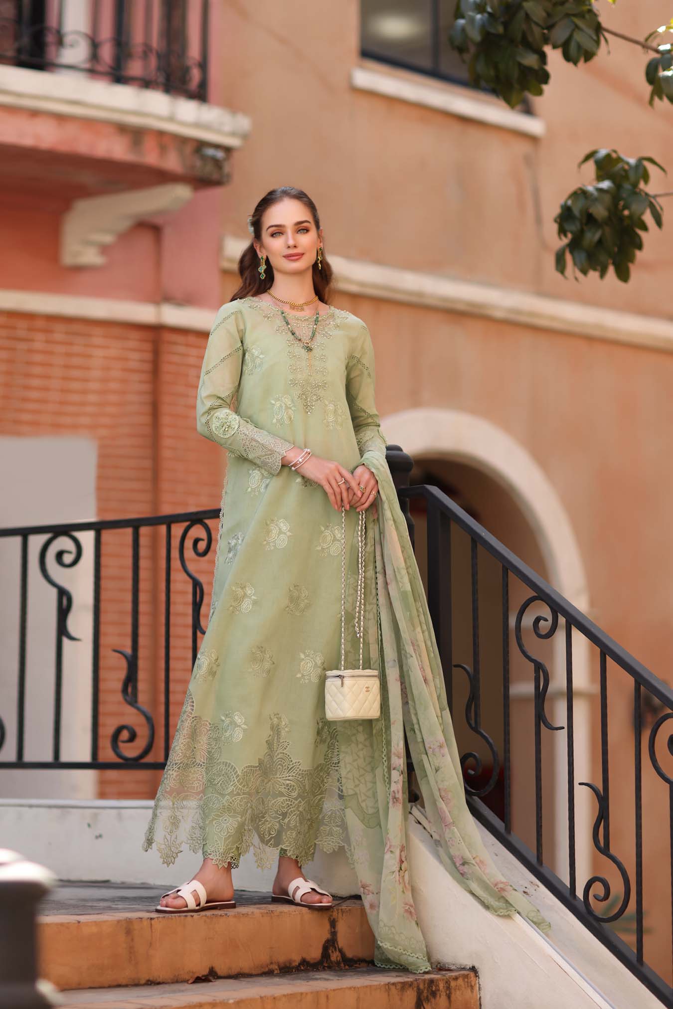 Noor by Saadia Asad | Eid Luxe Printkhaas 26 | D2 - A - Opal Mint - by Libasekhas UK - Registered Vendor of : Noor by Saadia Asad - 100% Original Designer Dress