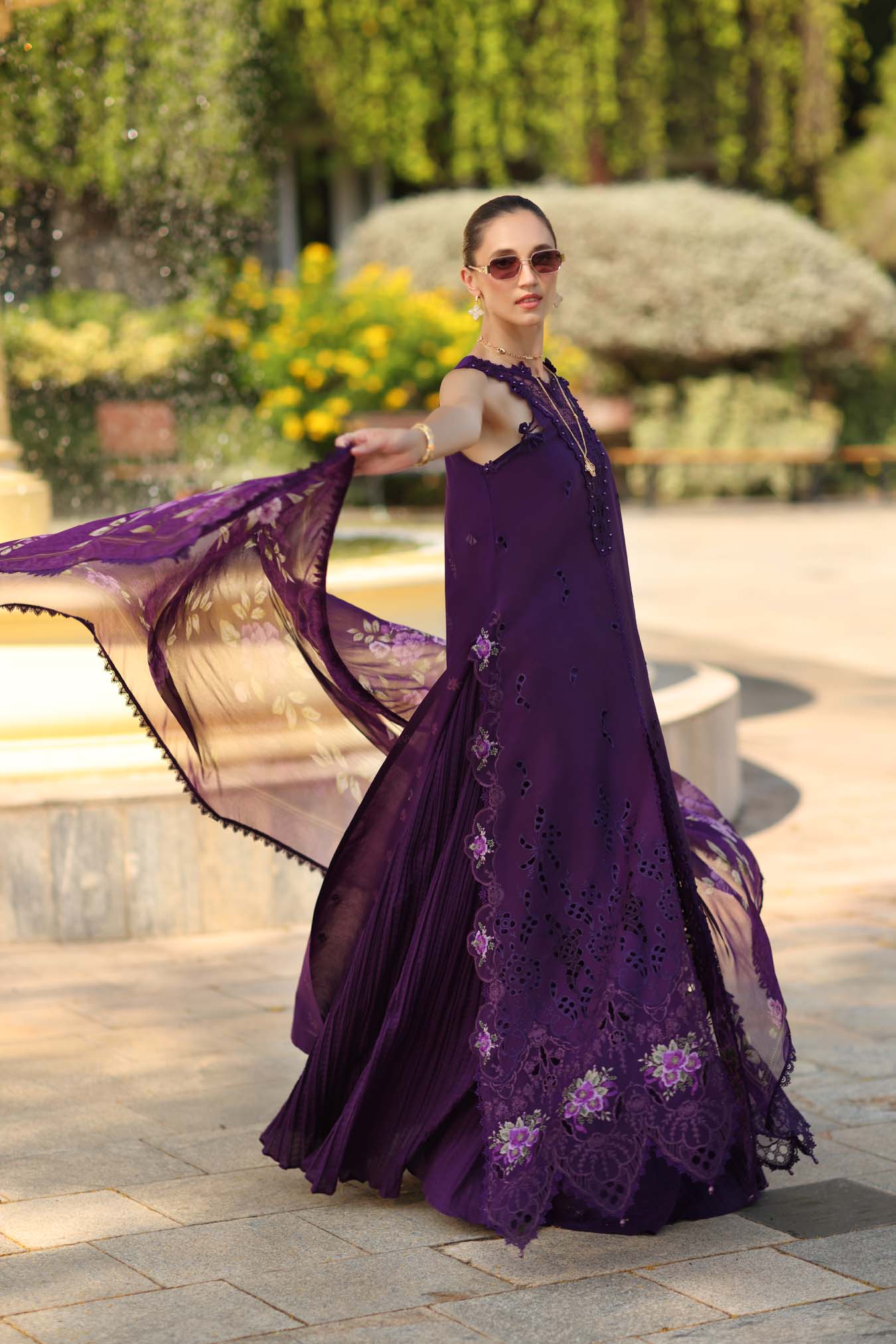 Noor by Saadia Asad | Luxury Eid Schiffli Laserkari 26 | D2 -Amalfi Amethyst - by Libasekhas UK - Registered Vendor of : Noor by Saadia Asad - 100% Original Designer Dress