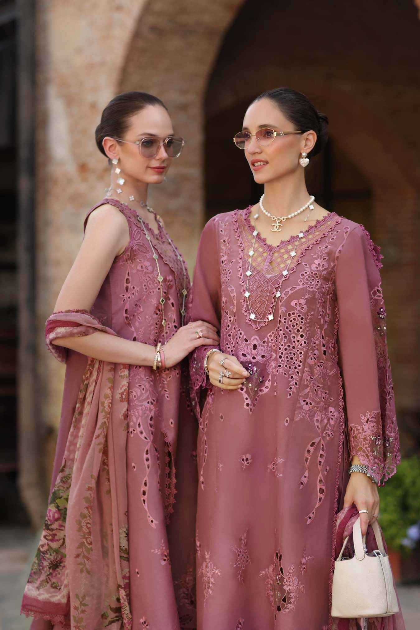 Noor by Saadia Asad | Luxury Eid Schiffli Laserkari 26 | D1 -Rose Allure - by Libasekhas UK - Registered Vendor of : Noor by Saadia Asad - 100% Original Designer Dress
