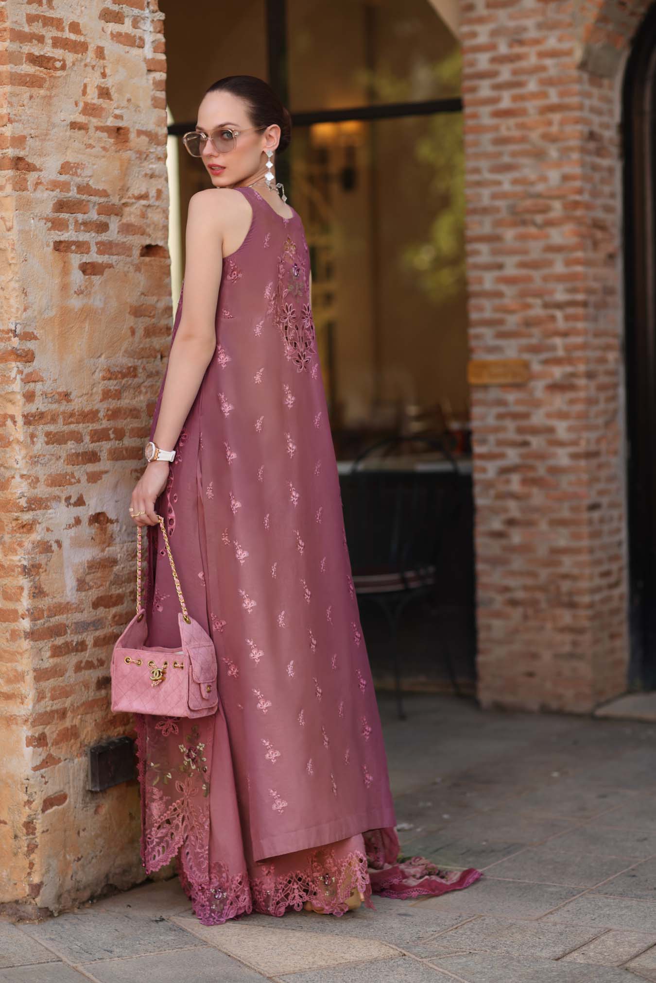 Noor by Saadia Asad | Luxury Eid Schiffli Laserkari 26 | D1 -Rose Allure - by Libasekhas UK - Registered Vendor of : Noor by Saadia Asad - 100% Original Designer Dress