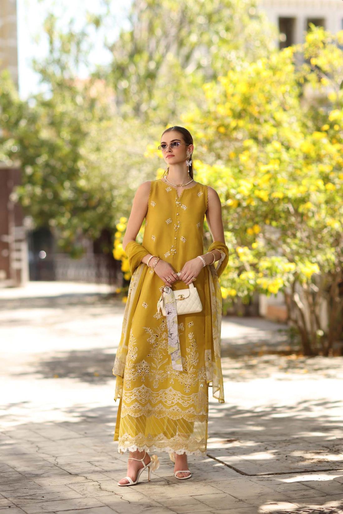 Noor by Saadia Asad | Eid Luxe Printkhaas 26 | D1 - B - Mango Yellow - by Libasekhas UK - Registered Vendor of : Noor by Saadia Asad - 100% Original Designer Dress