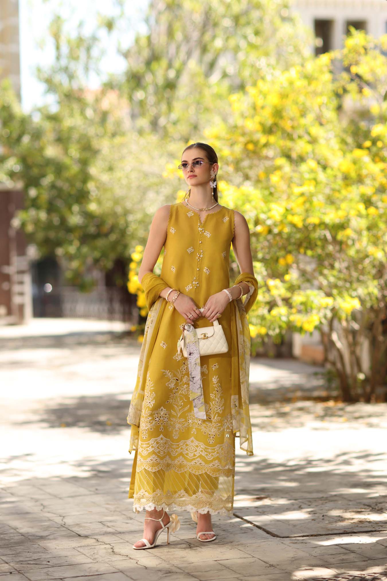 Noor by Saadia Asad | Eid Luxe Printkhaas 26 | D1 - B - Mango Yellow - by Libasekhas UK - Registered Vendor of : Noor by Saadia Asad - 100% Original Designer Dress