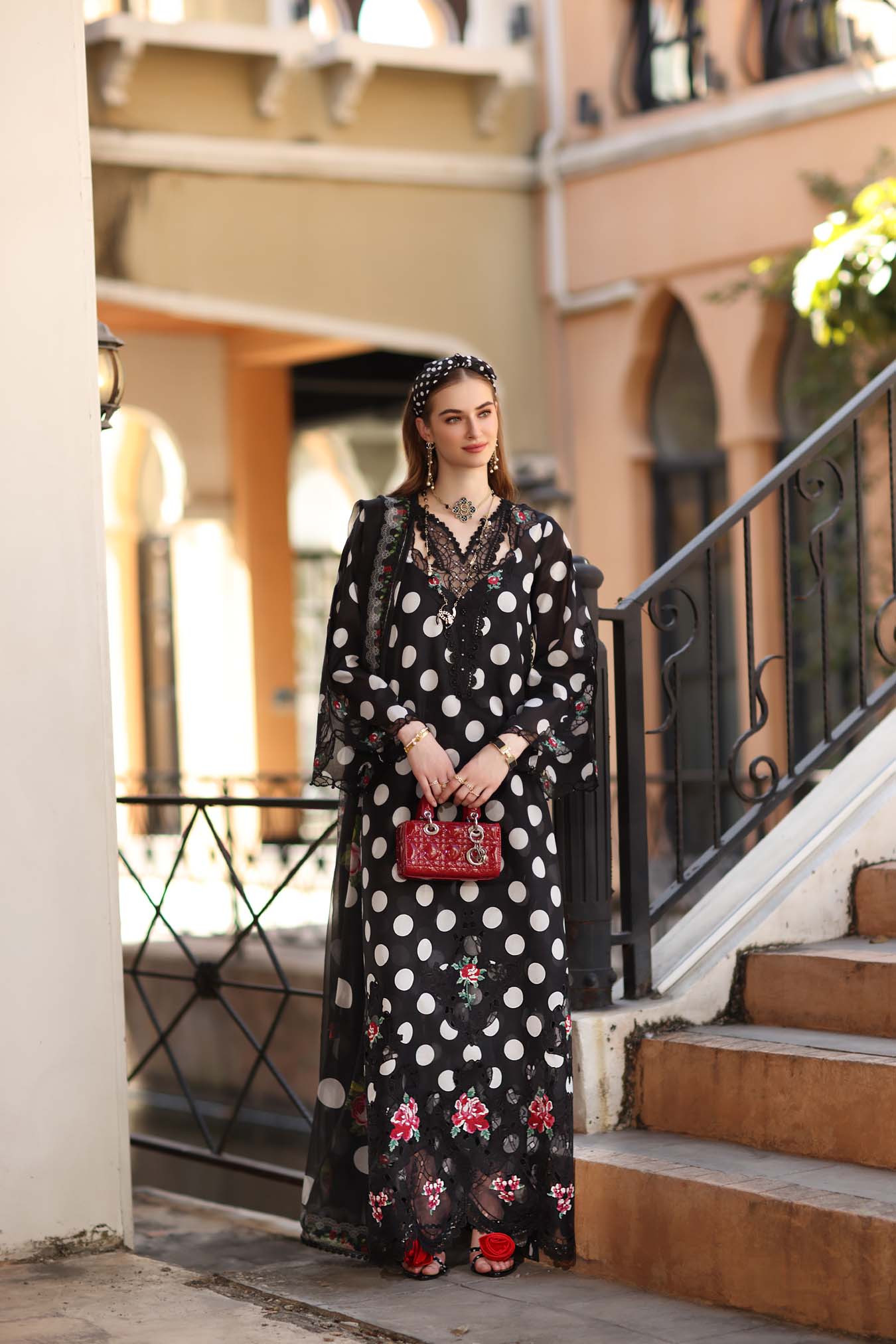Noor by Saadia Asad | Eid Luxe Printkhaas 26 | D4 - A - Black Polka - by Libasekhas UK - Registered Vendor of : Noor by Saadia Asad - 100% Original Designer Dress