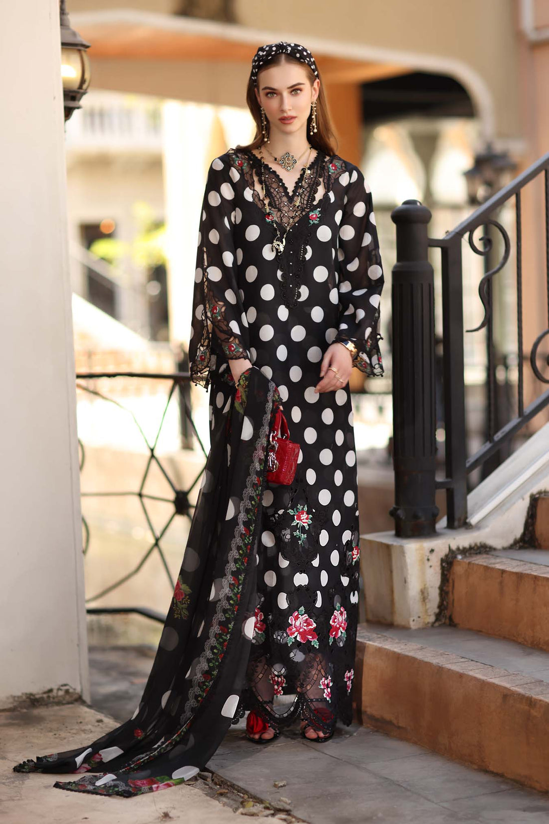 Noor by Saadia Asad | Eid Luxe Printkhaas 26 | D4 - A - Black Polka - by Libasekhas UK - Registered Vendor of : Noor by Saadia Asad - 100% Original Designer Dress