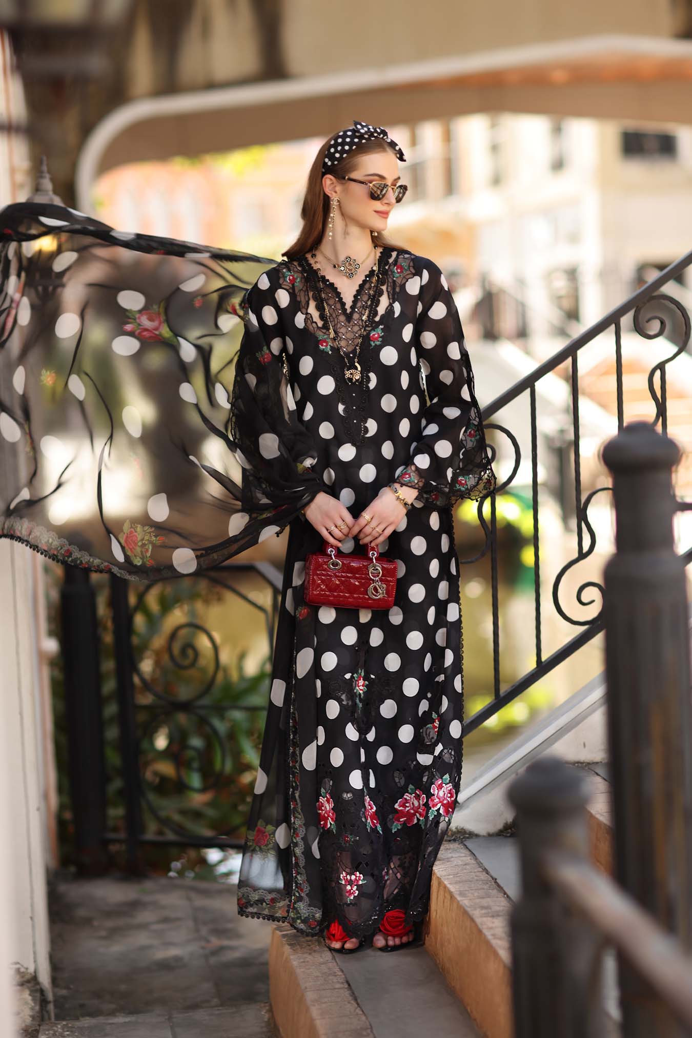 Noor by Saadia Asad | Eid Luxe Printkhaas 26 | D4 - A - Black Polka - by Libasekhas UK - Registered Vendor of : Noor by Saadia Asad - 100% Original Designer Dress