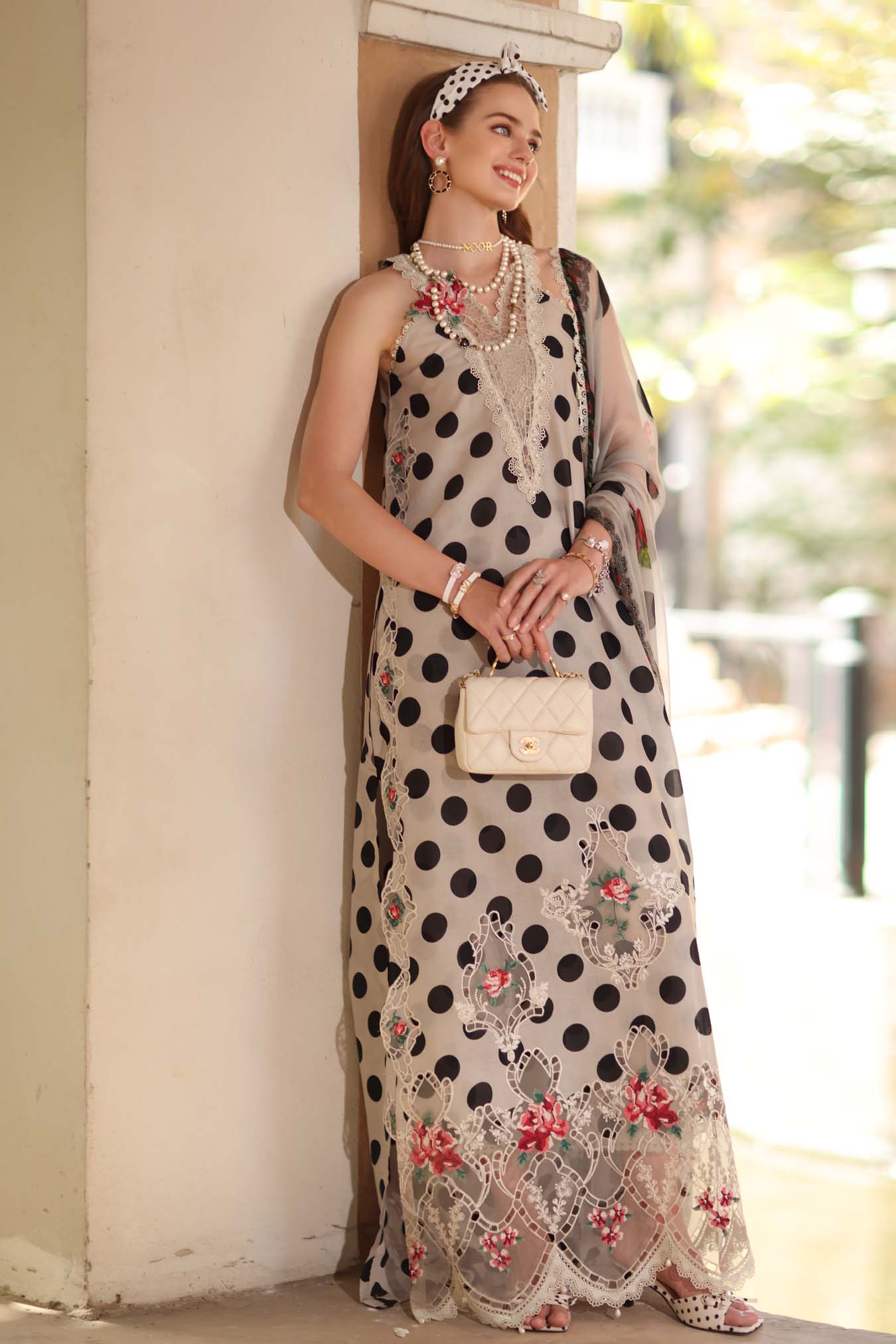 Noor by Saadia Asad | Eid Luxe Printkhaas 26 | D4 - B - Moonlight Polka - by Libasekhas UK - Registered Vendor of : Noor by Saadia Asad - 100% Original Designer Dress