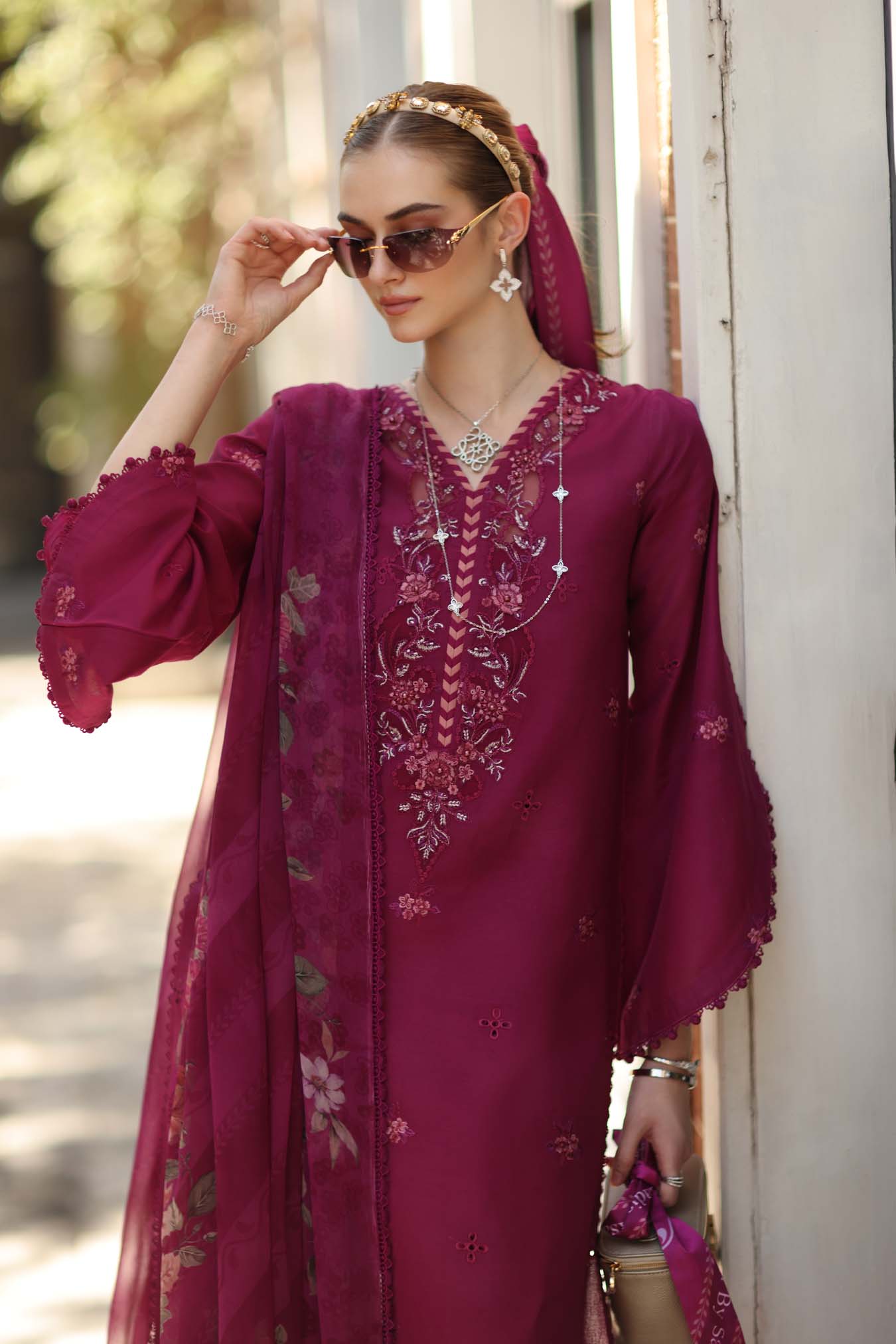 Noor by Saadia Asad | Eid Luxe Printkhaas 26 | D3 - A - Fushia Blush - by Libasekhas UK - Registered Vendor of : Noor by Saadia Asad - 100% Original Designer Dress