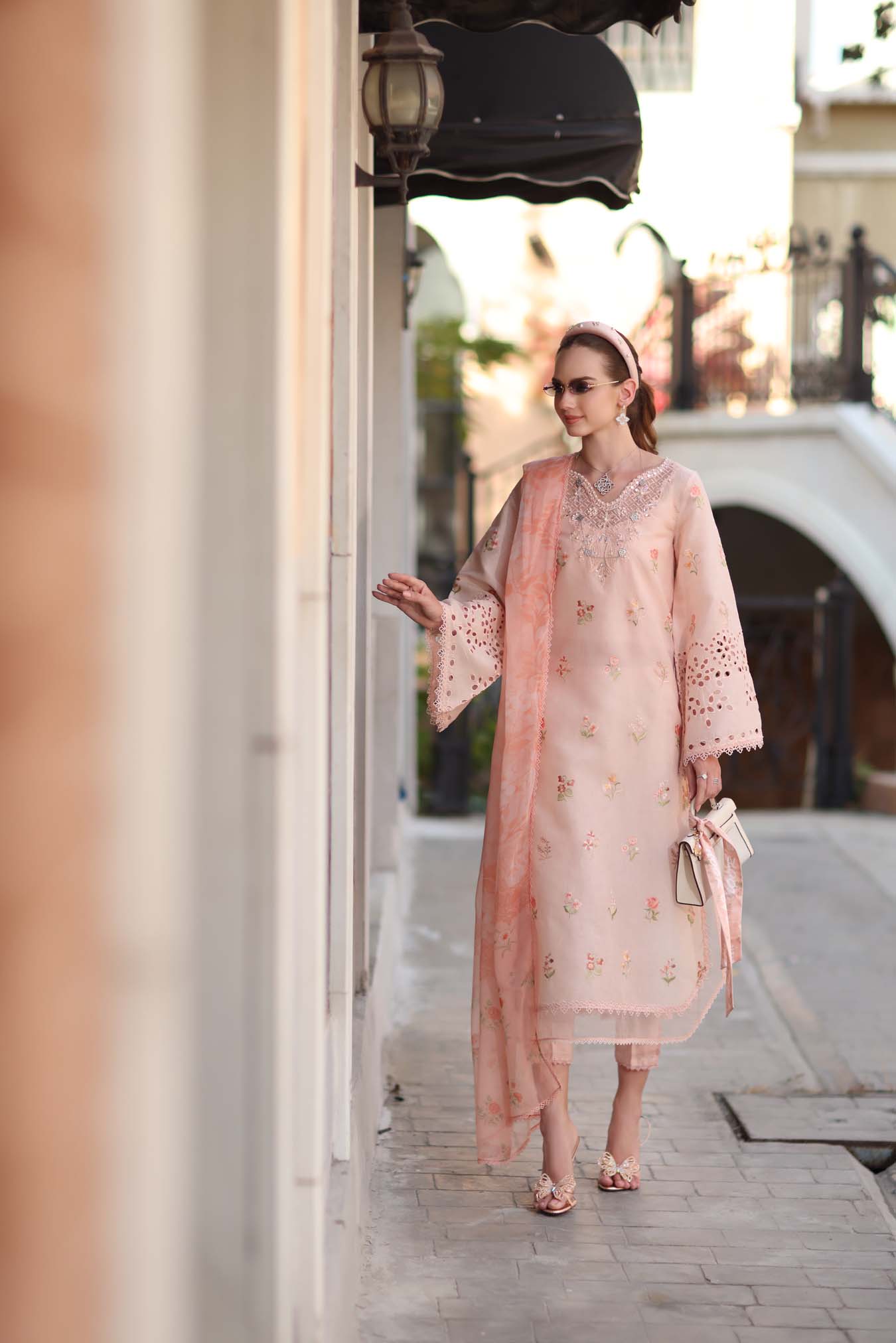 Noor by Saadia Asad | Eid Luxe Printkhaas 26 | D8 - B - Peach Blush - by Libasekhas UK - Registered Vendor of : Noor by Saadia Asad - 100% Original Designer Dress