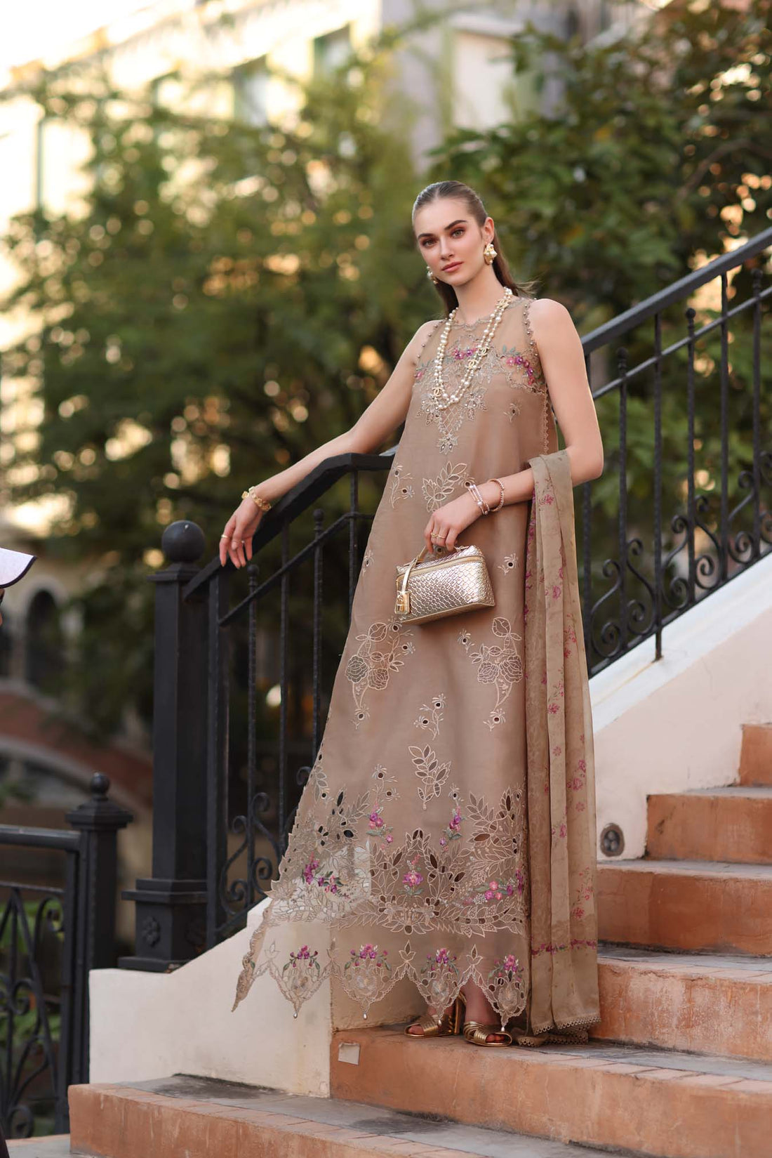 Noor by Saadia Asad | Eid Luxe Printkhaas 26 | D5 - B - Warm Biscotti - by Libasekhas UK - Registered Vendor of : Noor by Saadia Asad - 100% Original Designer Dress