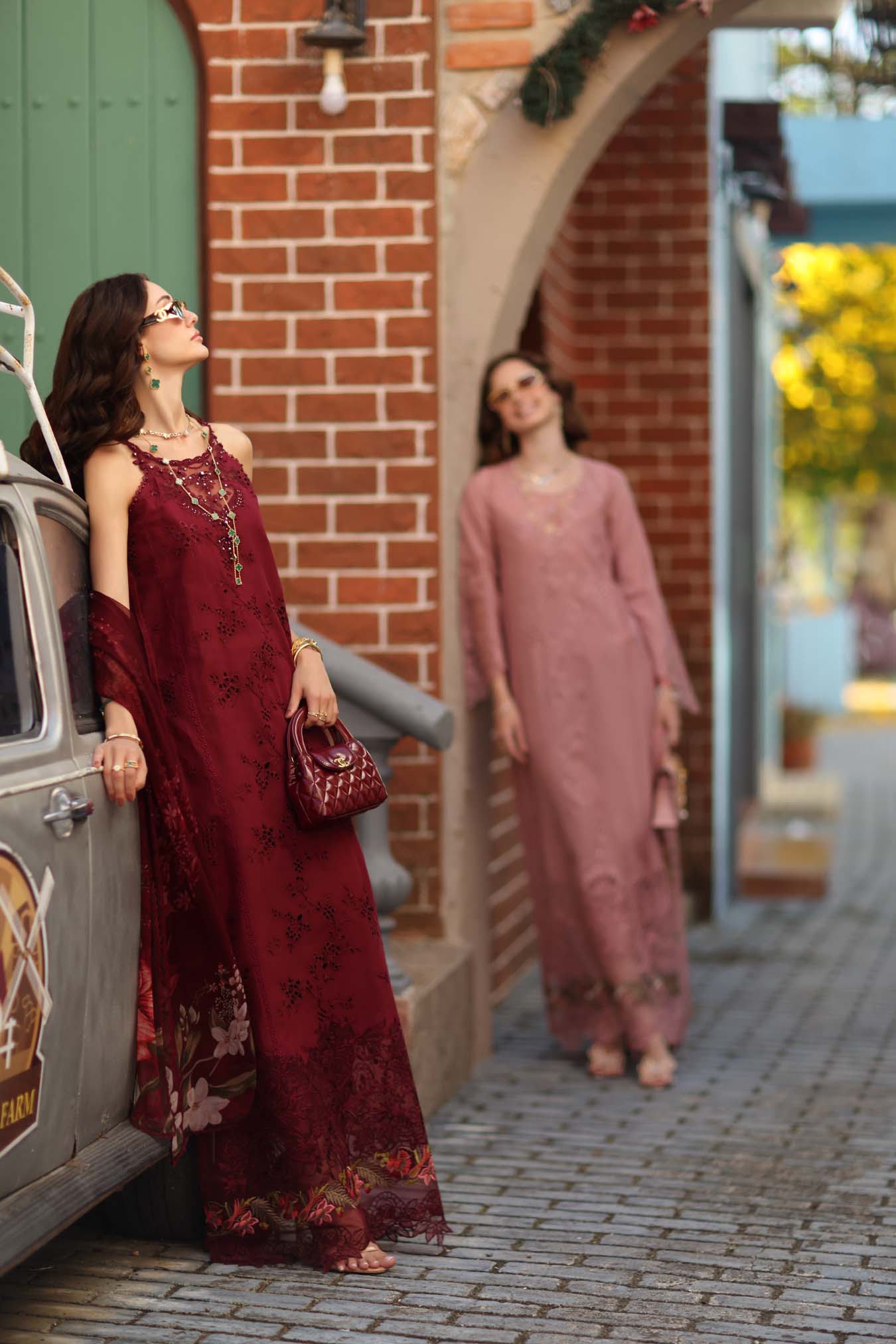 Noor by Saadia Asad | Luxe Chikankari 26 | D8 - A - Deep Garnet - by Libasekhas UK - Registered Vendor of : Noor by Saadia Asad - 100% Original Designer Dress