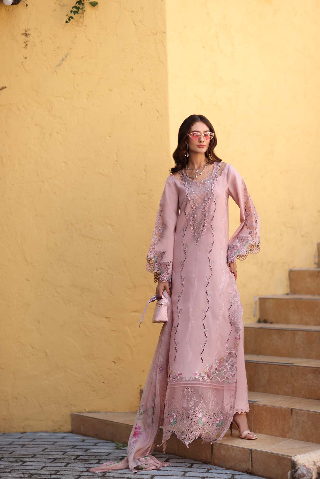 Noor by Saadia Asad | Luxe Chikankari 26 | D2 - A - Pink - by Libasekhas UK - Registered Vendor of : Noor by Saadia Asad - 100% Original Designer Dress
