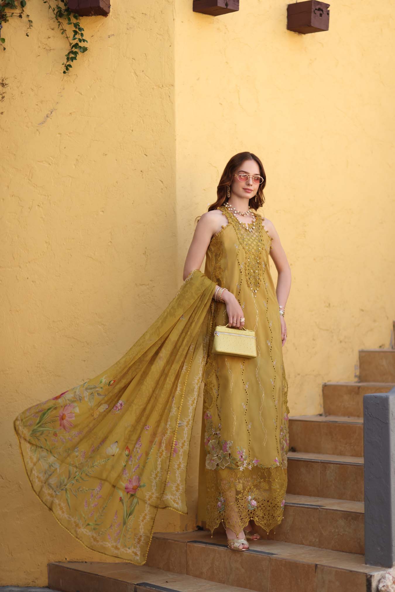 Noor by Saadia Asad | Luxe Chikankari 26 | D2 - B - Mustard Yellow - by Libasekhas UK - Registered Vendor of : Noor by Saadia Asad - 100% Original Designer Dress