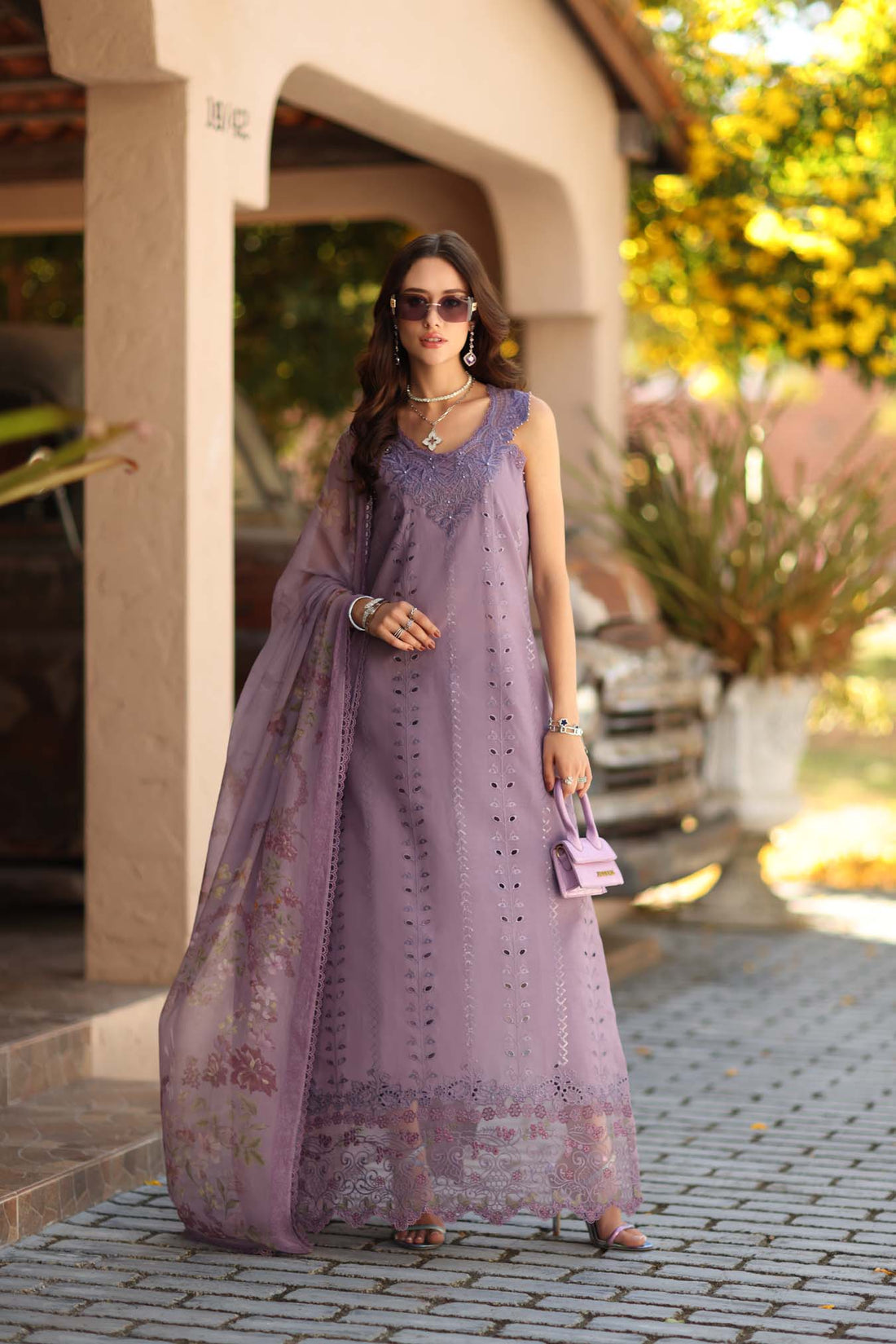 Noor by Saadia Asad | Luxe Chikankari 26 | D4 - A - French Violet - by Libasekhas UK - Registered Vendor of : Noor by Saadia Asad - 100% Original Designer Dress