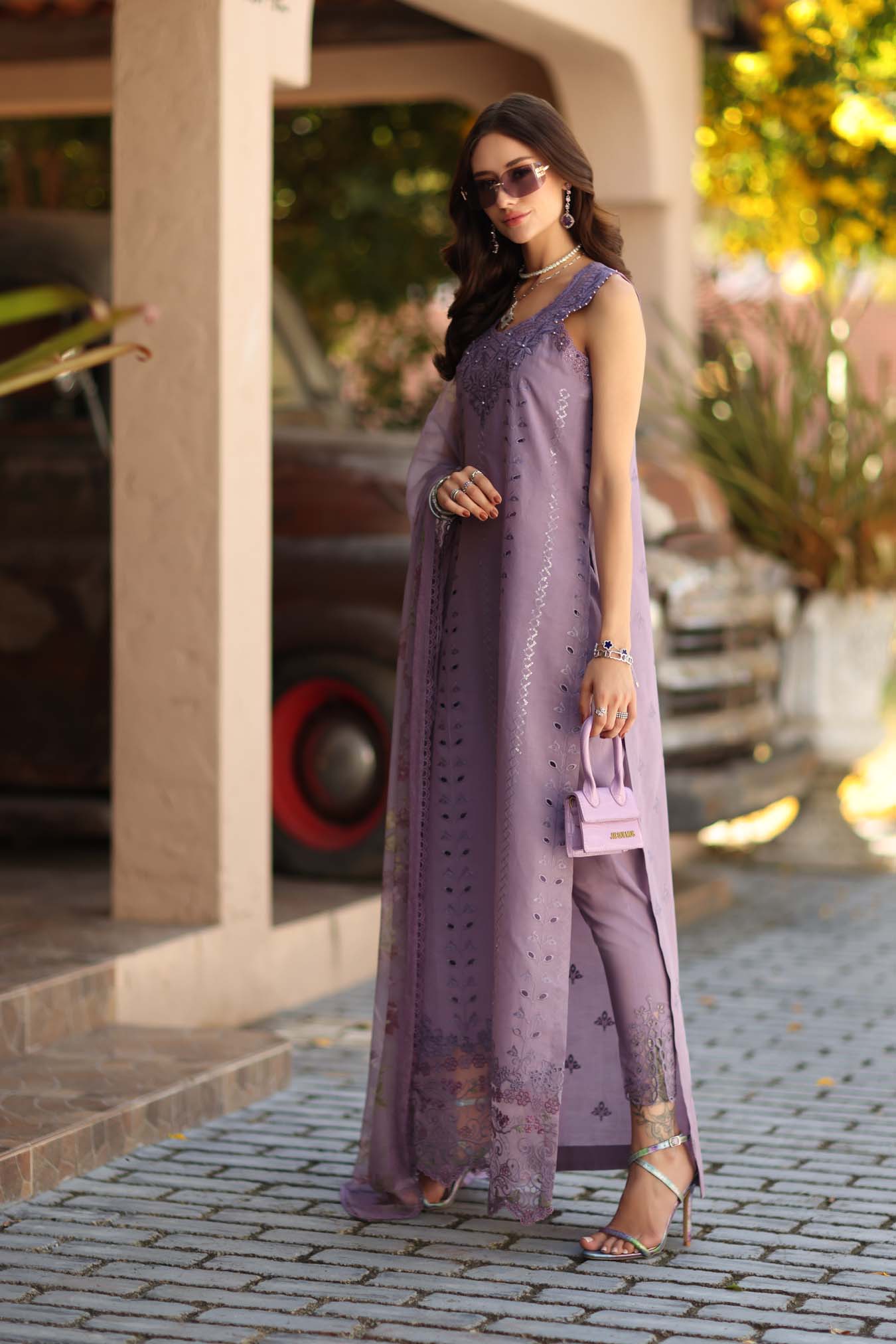 Noor by Saadia Asad | Luxe Chikankari 26 | D4 - A - French Violet - by Libasekhas UK - Registered Vendor of : Noor by Saadia Asad - 100% Original Designer Dress