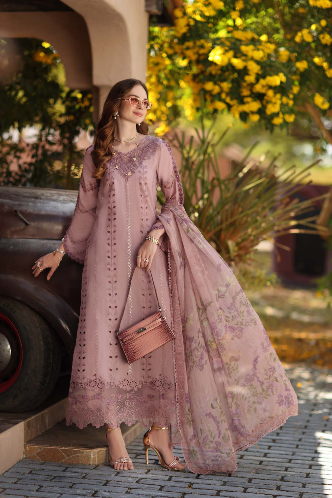 Noor by Saadia Asad | Luxe Chikankari 26 | D4 - B - Dusky Rose - by Libasekhas UK - Registered Vendor of : Noor by Saadia Asad - 100% Original Designer Dress