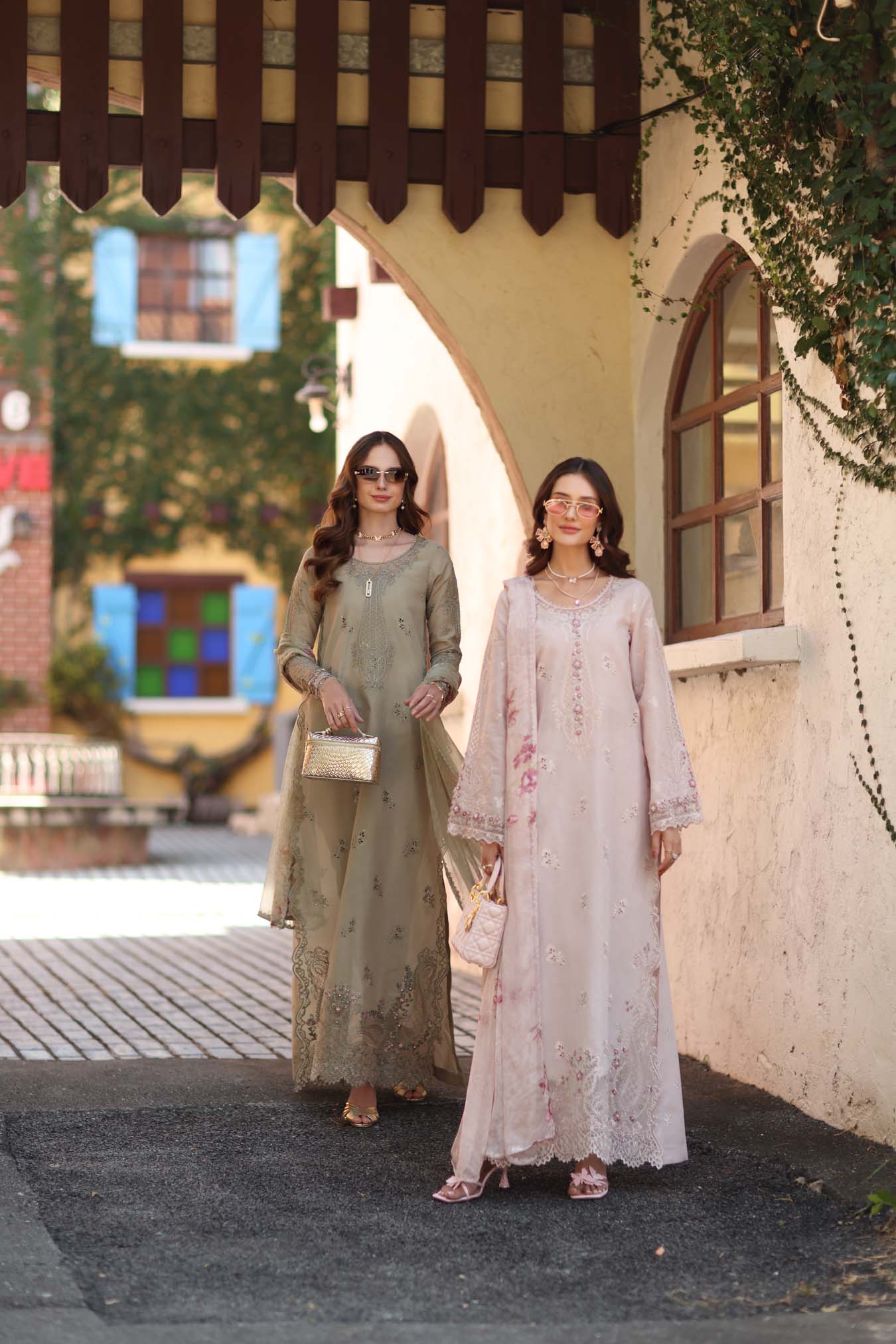 Noor by Saadia Asad | Luxe Chikankari 26 |D7 - B - Warm Gold Sage - by Libasekhas UK - Registered Vendor of : Noor by Saadia Asad - 100% Original Designer Dress