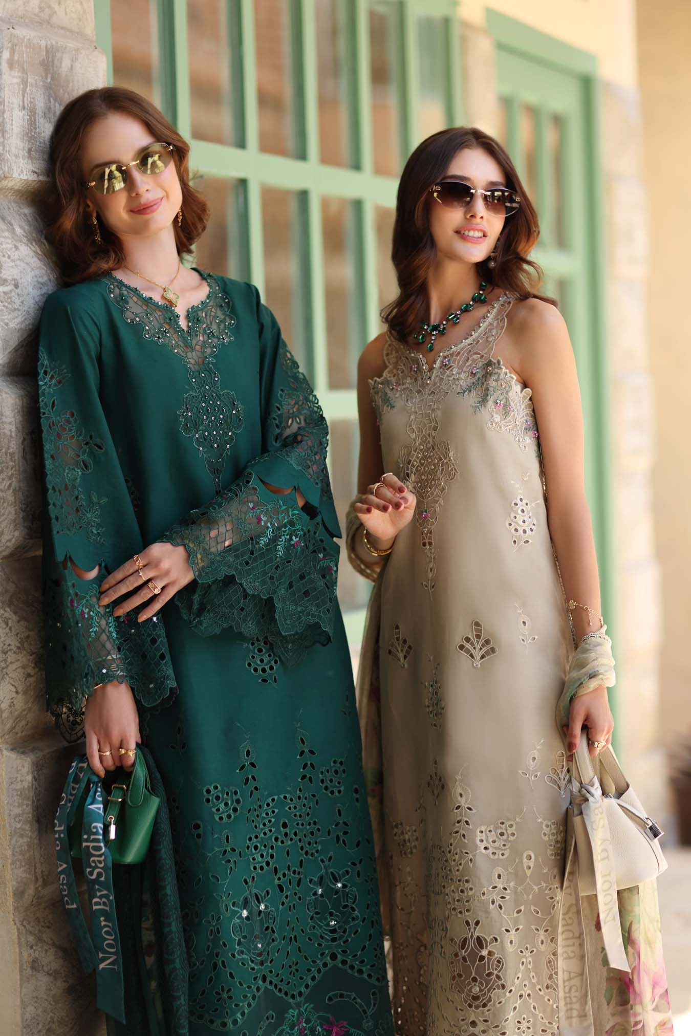 Noor by Saadia Asad | Luxe Chikankari 26 | D6 - A - Soft grey - by Libasekhas UK - Registered Vendor of : Noor by Saadia Asad - 100% Original Designer Dress