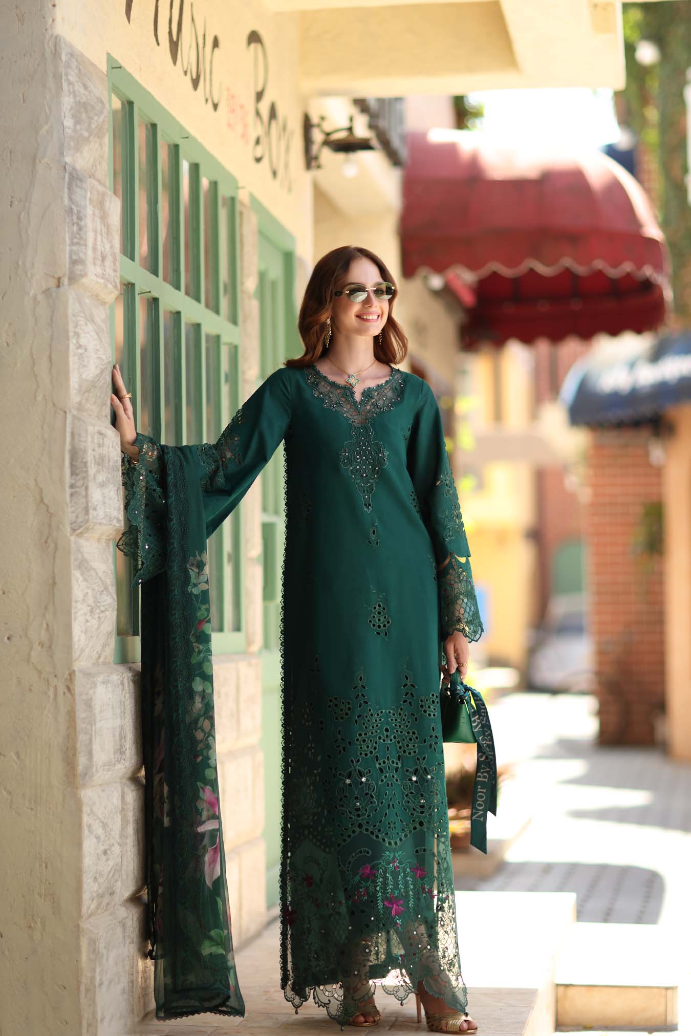 Noor by Saadia Asad | Luxe Chikankari 26 | D6 - B - Emerald Green - by Libasekhas UK - Registered Vendor of : Noor by Saadia AsadAL - 100% Original Designer Dress