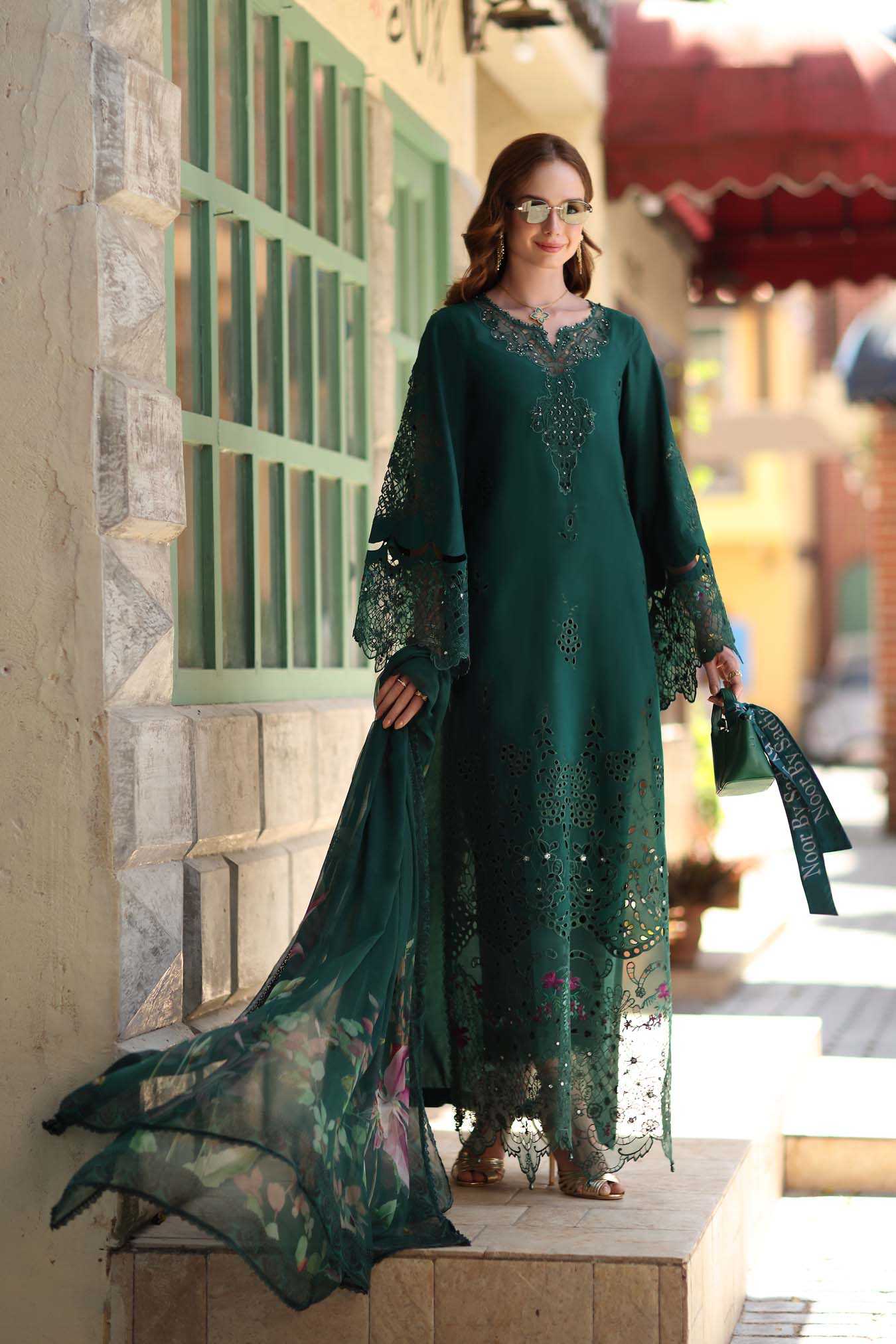 Noor by Saadia Asad | Luxe Chikankari 26 | D6 - B - Emerald Green - by Libasekhas UK - Registered Vendor of : Noor by Saadia AsadAL - 100% Original Designer Dress