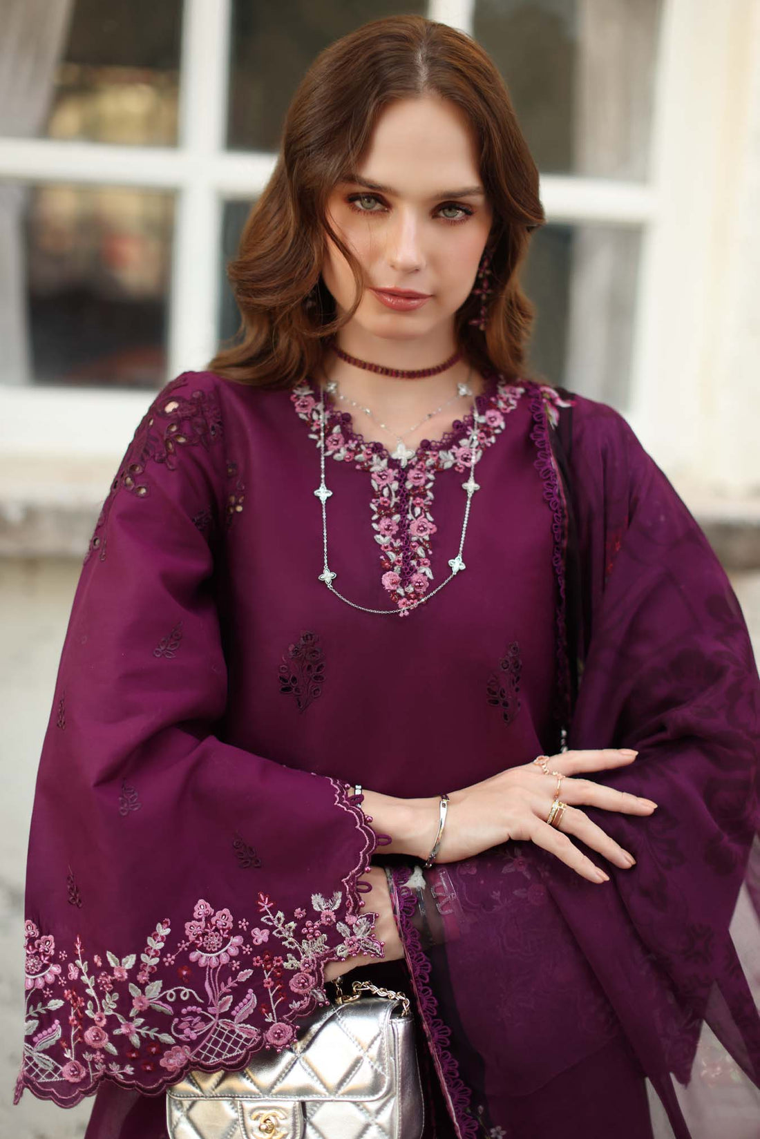 Noor by Saadia Asad | Luxe Chikankari 26 | D1 - A - plumberry - by Libasekhas UK - Registered Vendor of : Noor by Saadia Asad - 100% Original Designer Dress