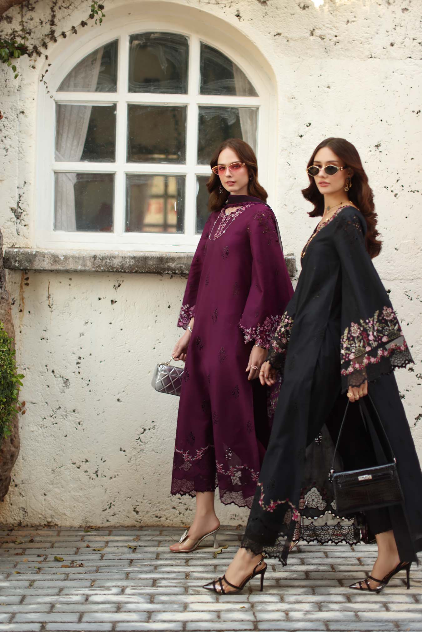 Noor by Saadia Asad | Luxe Chikankari 26 | D1 - A - plumberry - by Libasekhas UK - Registered Vendor of : Noor by Saadia Asad - 100% Original Designer Dress