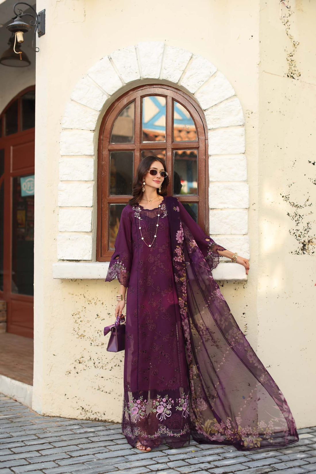 Noor by Saadia Asad | Luxe Chikankari 26 | D5 - A - Itten Plum - by Libasekhas UK - Registered Vendor of : Noor by Saadia Asad - 100% Original Designer Dress