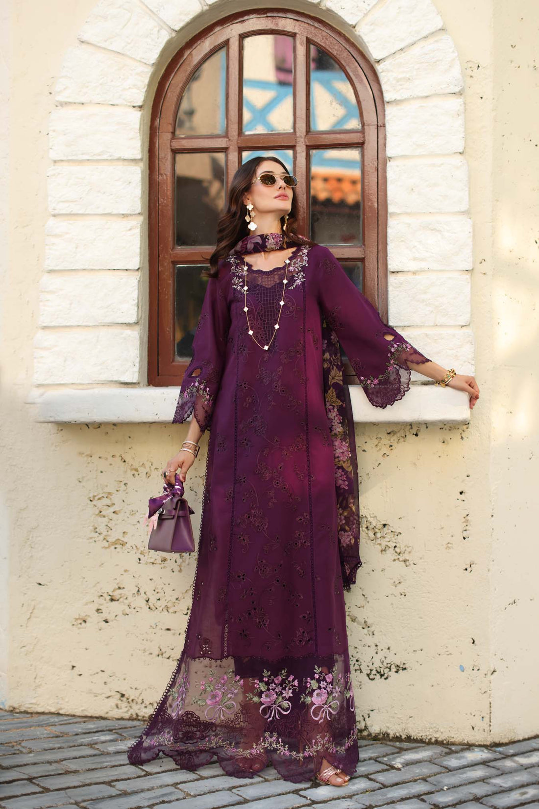 Noor by Saadia Asad | Luxe Chikankari 26 | D5 - A - Itten Plum - by Libasekhas UK - Registered Vendor of : Noor by Saadia Asad - 100% Original Designer Dress