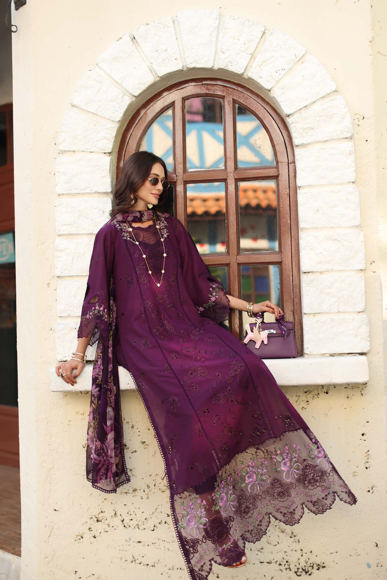 Noor by Saadia Asad | Luxe Chikankari 26 | D5 - A - Itten Plum - by Libasekhas UK - Registered Vendor of : Noor by Saadia Asad - 100% Original Designer Dress