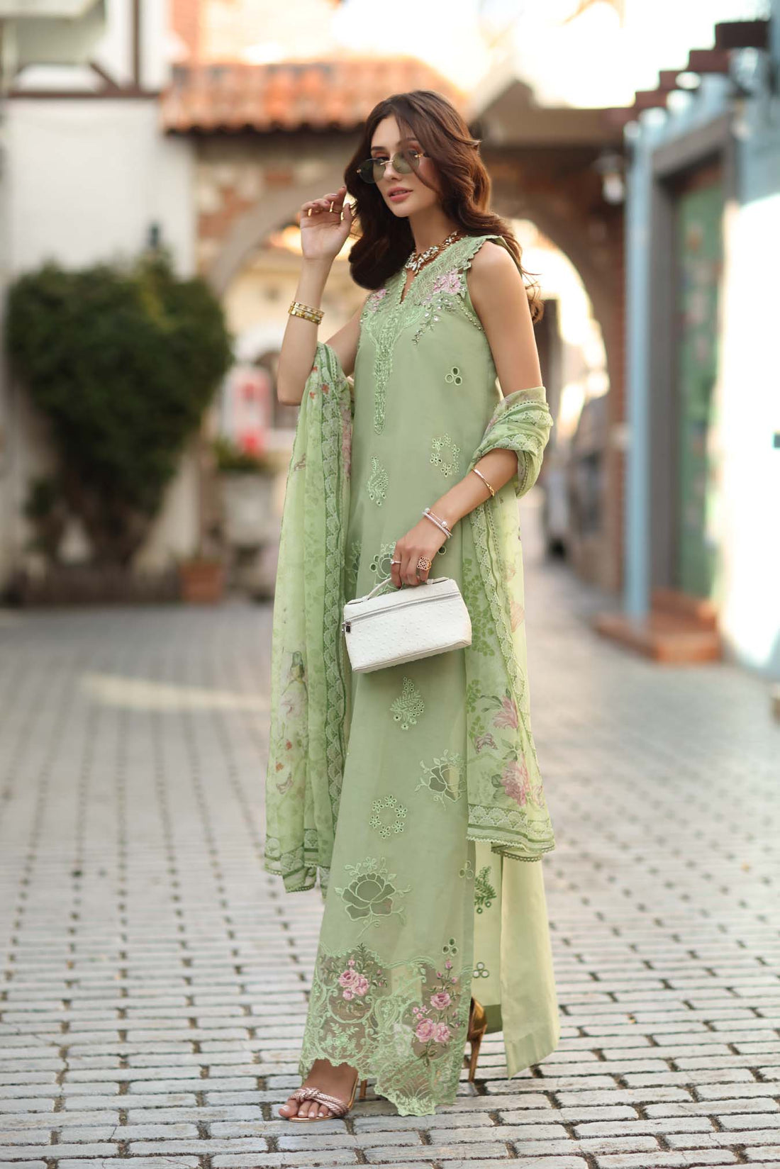 Noor by Saadia Asad | Luxe Chikankari 26 | D3 - A - Pistachio - by Libasekhas UK - Registered Vendor of : Noor by Saadia Asad - 100% Original Designer Dress