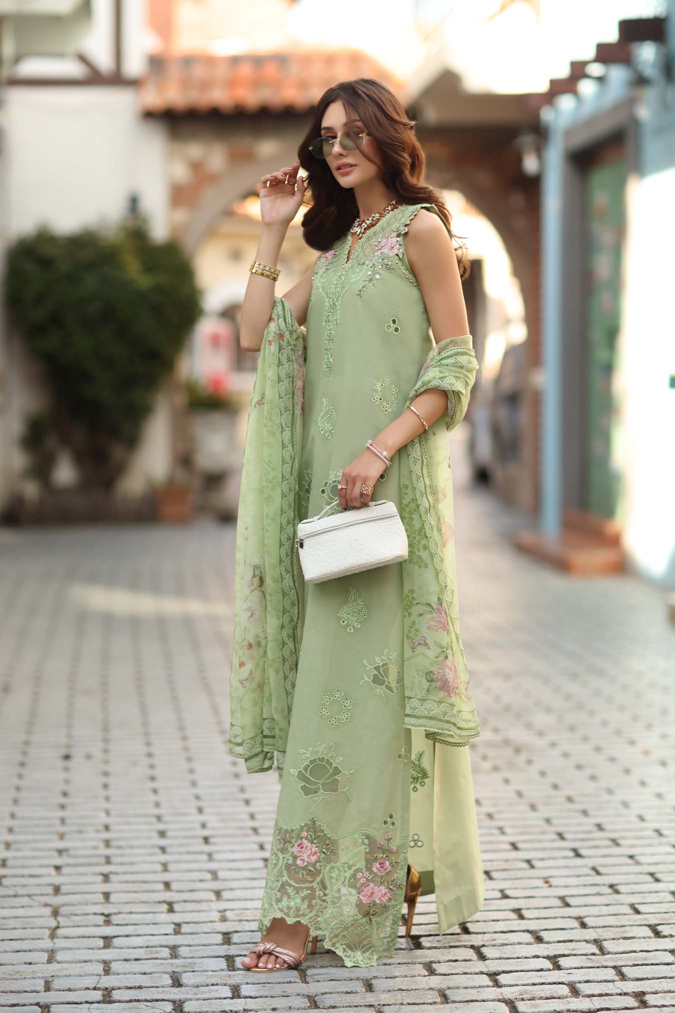 Noor by Saadia Asad | Luxe Chikankari 26 | D3 - A - Pistachio - by Libasekhas UK - Registered Vendor of : Noor by Saadia Asad - 100% Original Designer Dress
