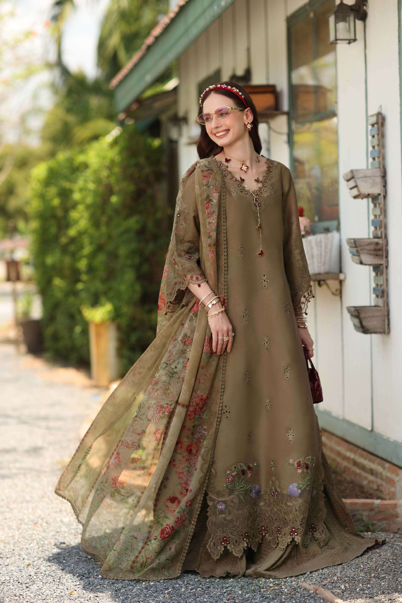 Noor by Saadia Asad | Noor Eid Printskhas 26 |D8  Mocha Sienna - by Libasekhas - Registered Vendor of : Noor by Saadia Asad - 100% Original Designer Dress