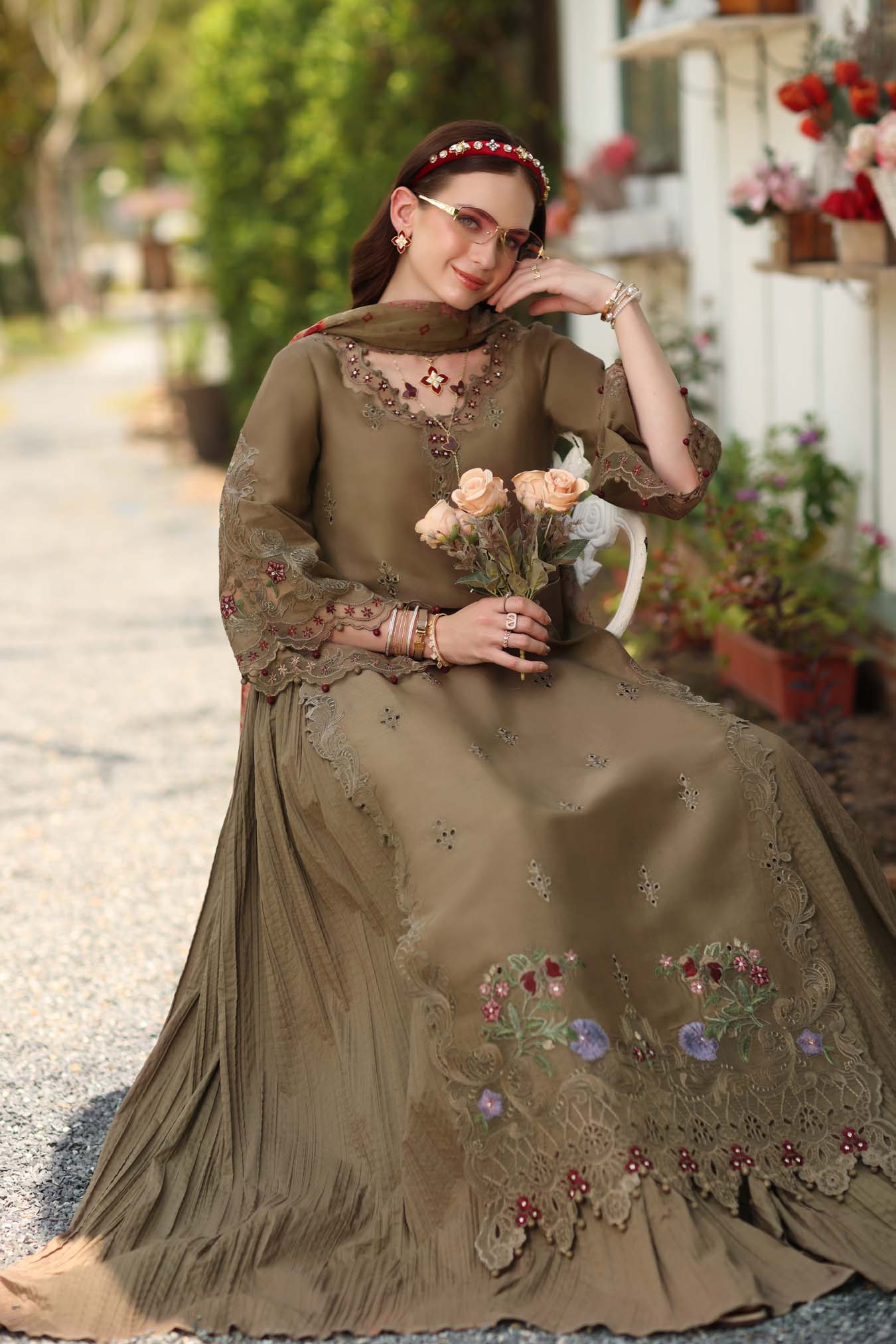 Noor by Saadia Asad | Noor Eid Printskhas 26 |D8  Mocha Sienna - by Libasekhas - Registered Vendor of : Noor by Saadia Asad - 100% Original Designer Dress