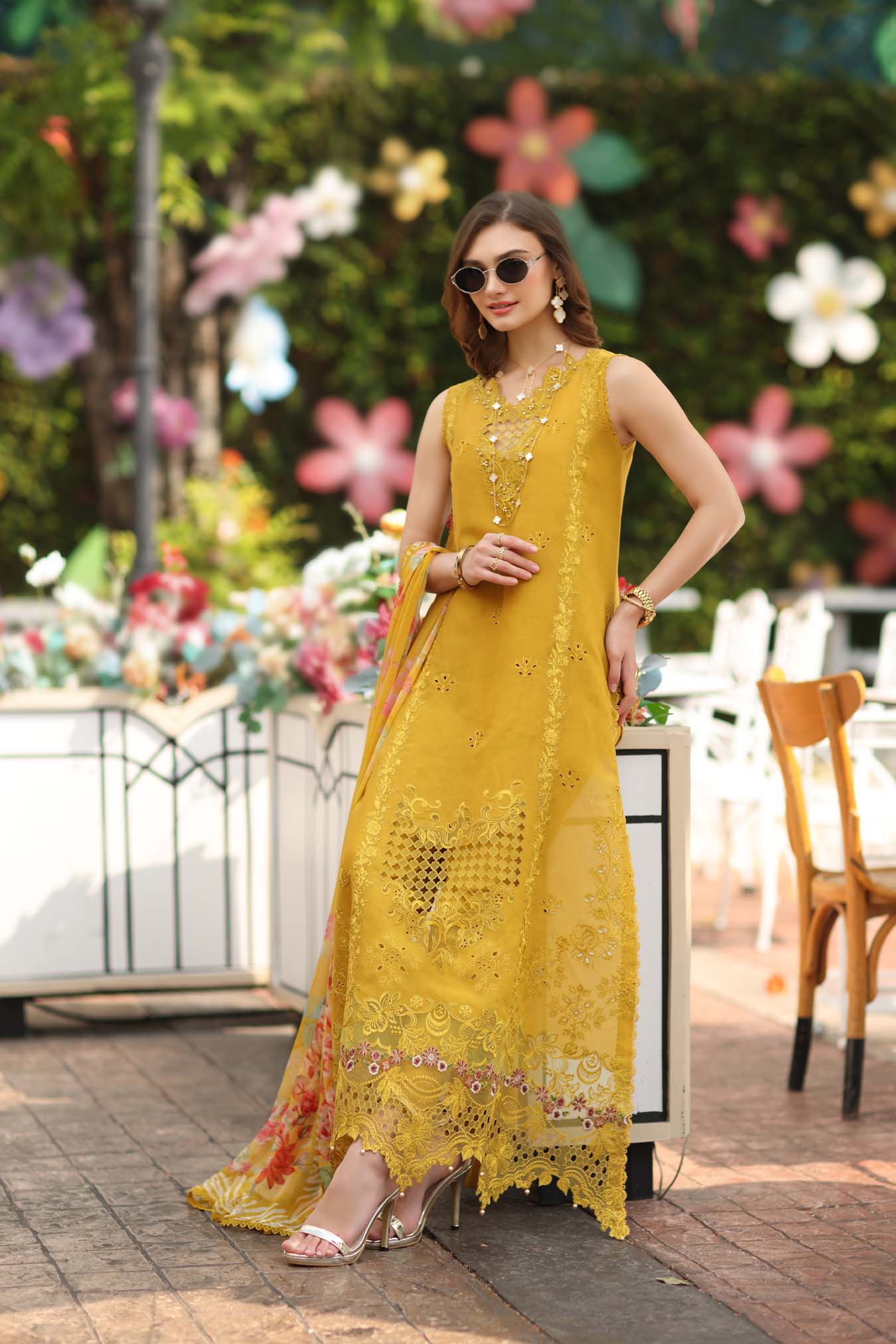 Noor by Saadia Asad | Eid Luxe Chikankari 26 | D10 - Amber Yellow - by Libasekhas UK - Registered Vendor of : Noor by Saadia Asad - 100% Original Designer Dress
