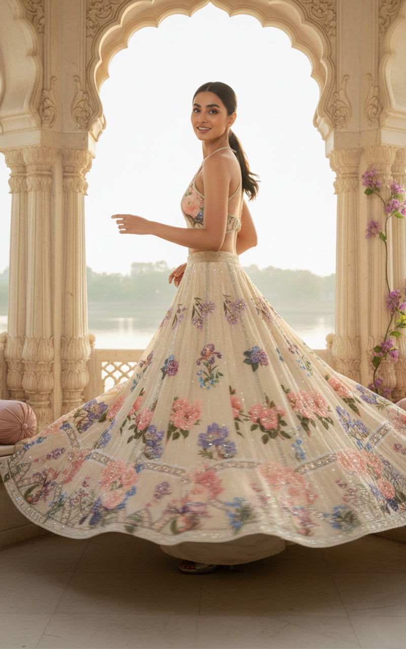 Threads and Motifs | Formal Outfits | Blouse With Printed Lehenga - by Libasekhas UK - Registered Vendor of : Threads and Motifs - 100% Original Designer Dress