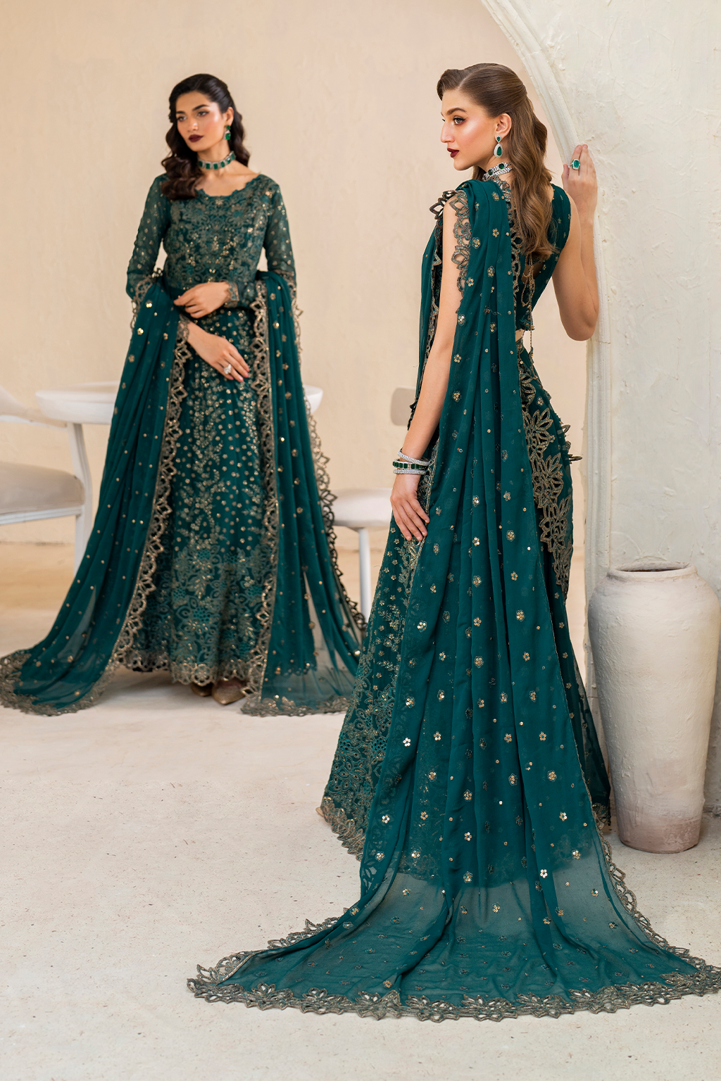 Iznik | Chinnon Chiffon | CC-47 Embroidered Chiffon - by - Libasekhas UK - Registered Vendor of : Iznik - 100% Original Designer Dresss
