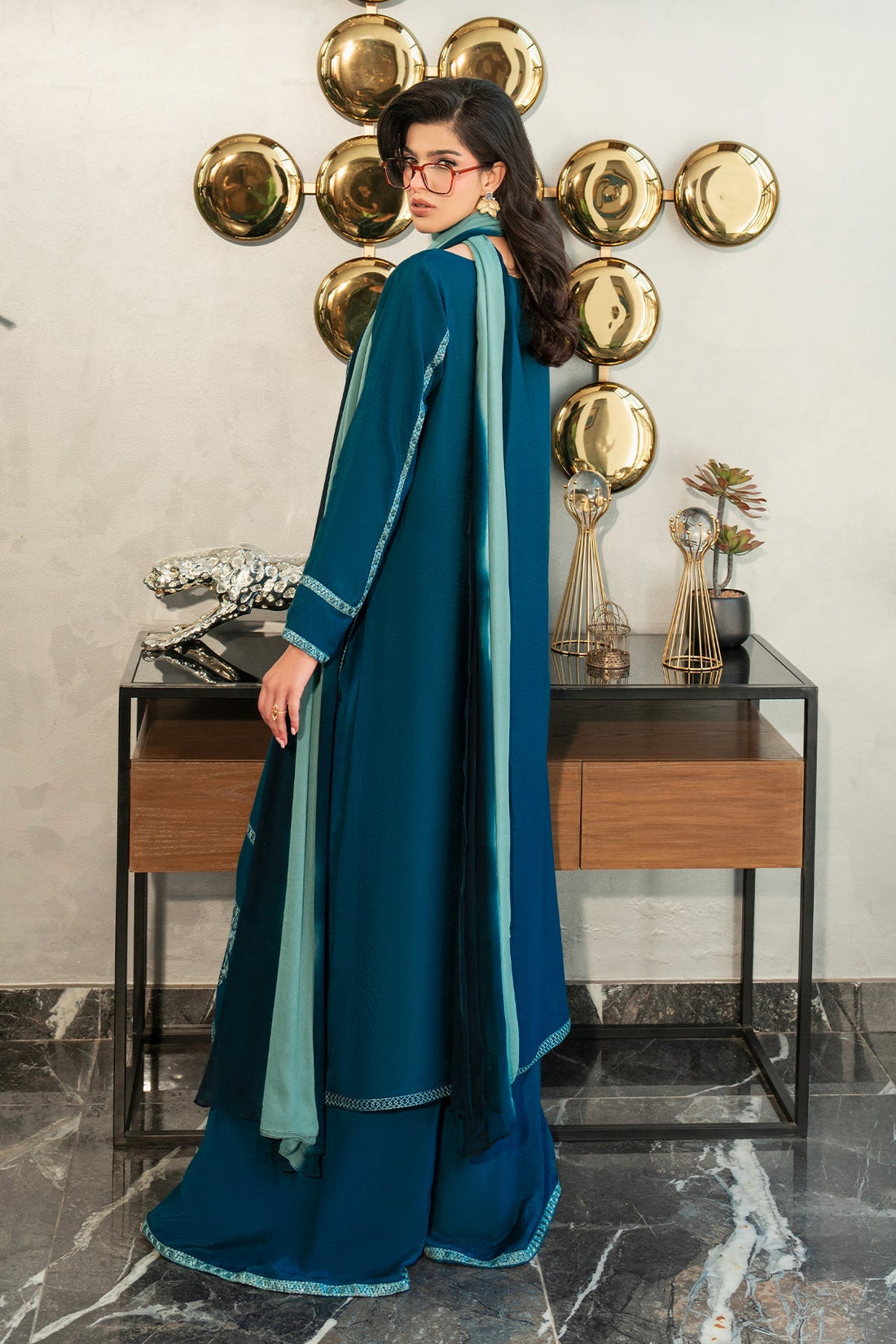 Fahad Hussayn | Lawn Banger | Midnight Teal - by - Libasekhas UK - Registered Vendor of : Erum Khan - 100% Original Designer Dresss