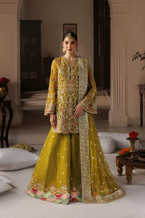 Afrozeh | Shehnai Wedding Formals '26 | Dark Yellow Sharara  - Zarminay