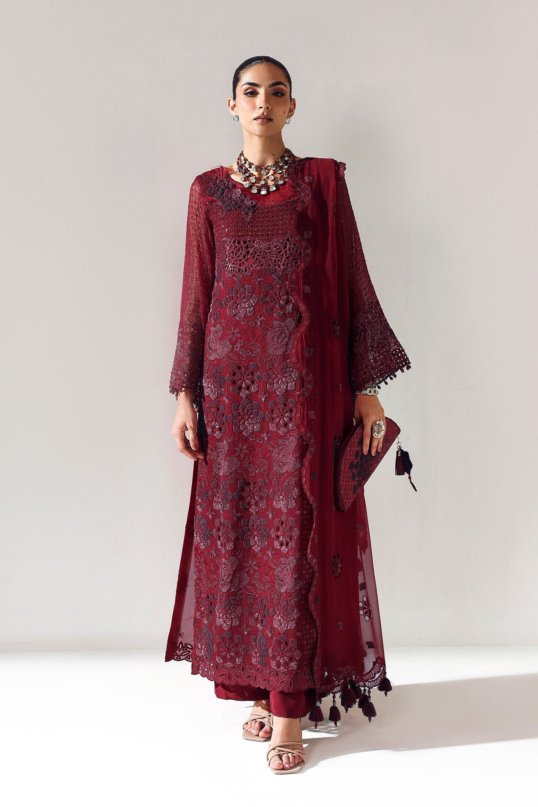 Alizeh | Aymal Luxury Bamber Chiffon | RIKA MAROON - by Libasekhas UK - Registered Vendor of : Alizeh - 100% Original Designer Dress