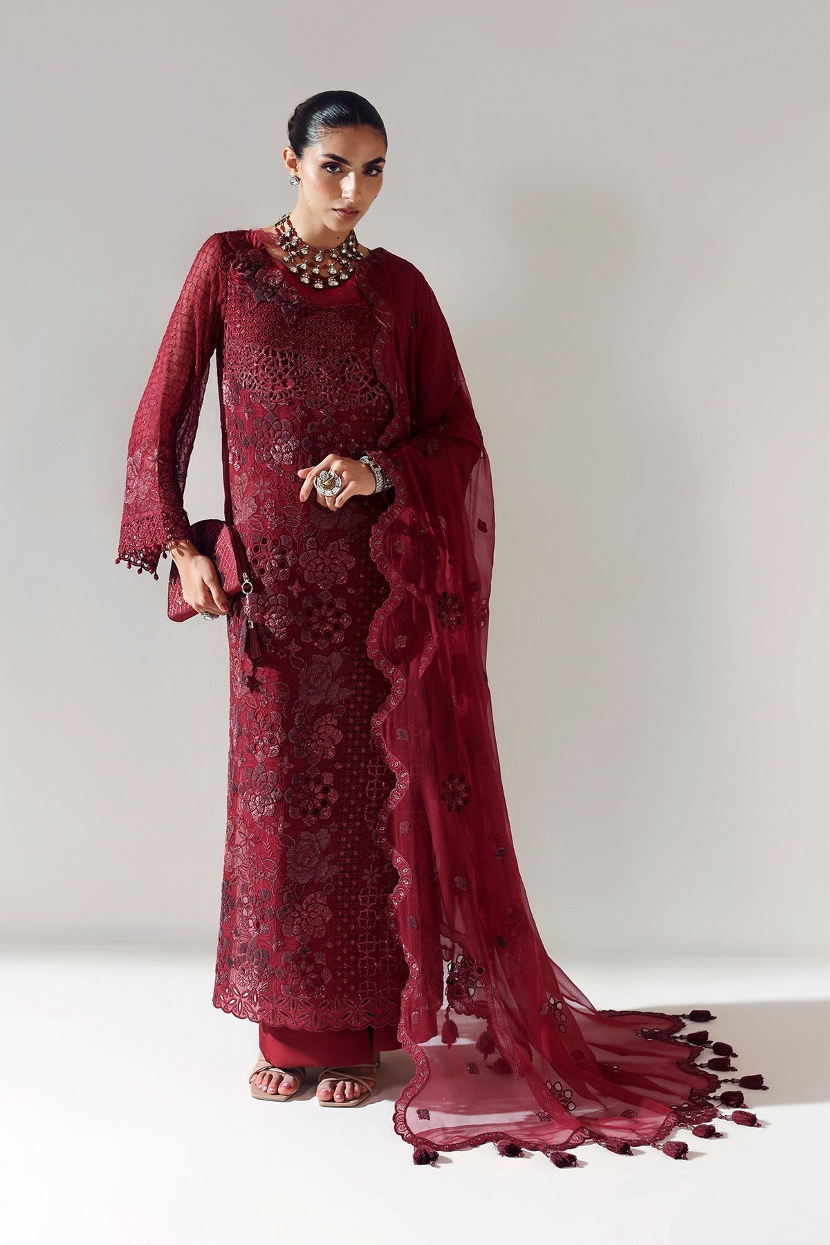 Alizeh | Aymal Luxury Bamber Chiffon | RIKA MAROON - by Libasekhas UK - Registered Vendor of : Alizeh - 100% Original Designer Dress