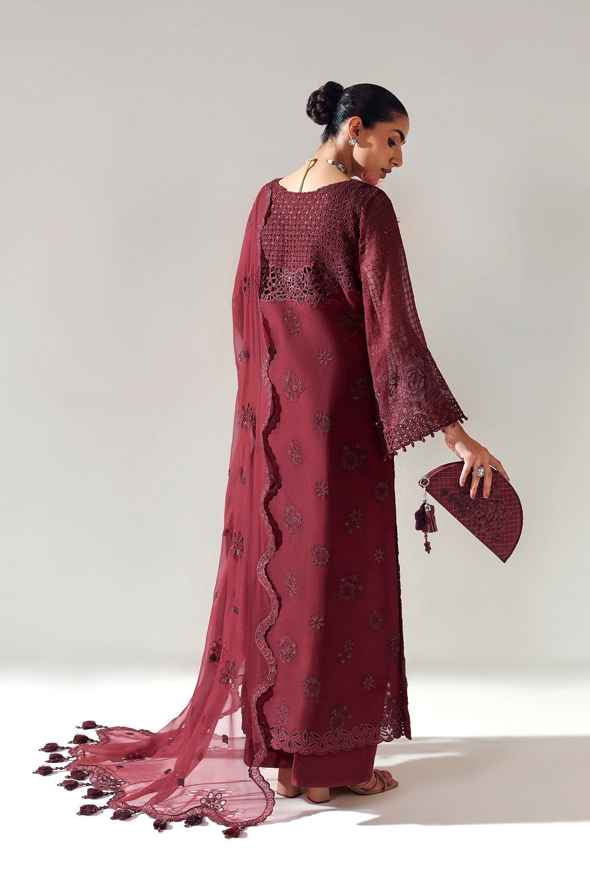Alizeh | Aymal Luxury Bamber Chiffon | RIKA MAROON - by Libasekhas UK - Registered Vendor of : Alizeh - 100% Original Designer Dress