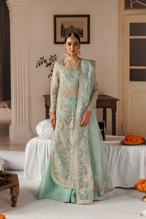 Afrozeh | Shehnai Wedding Collection' 26 | Aqua Long-Shirt-Lehnga - Dastoor