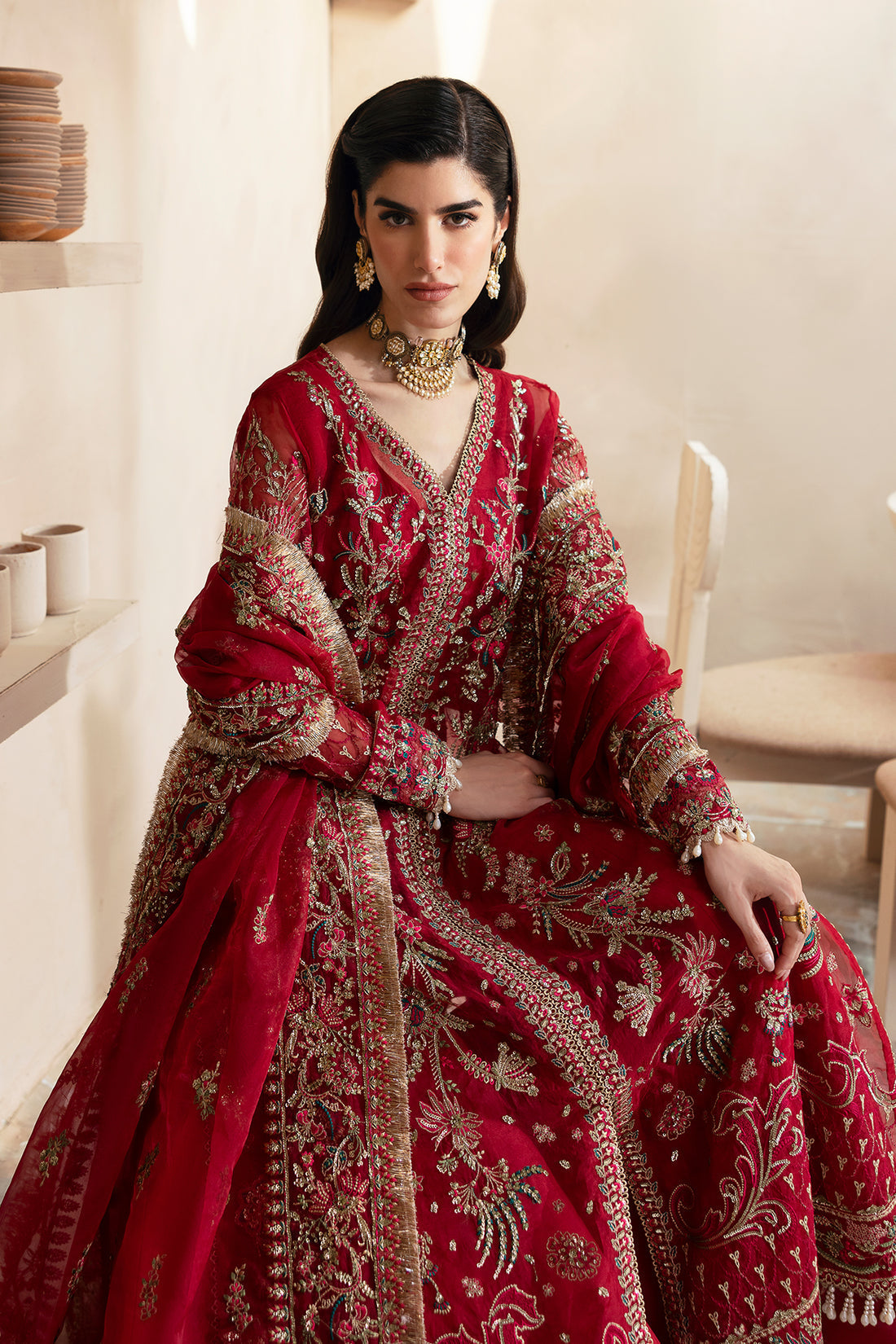 Emaan Adeel | Clay Couture | CARMINE - by - Libasekhas UK - Registered Vendor of : Emaan Adeel - 100% Original Designer Dresss