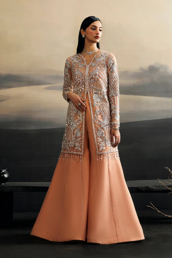 Akbar Aslam | Amour | Peach Gown & Sharara- Avielle