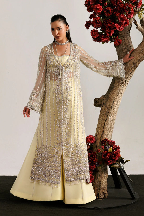 Akbar Aslam | Amour | Light Yellow Gown & Sharara- Florae