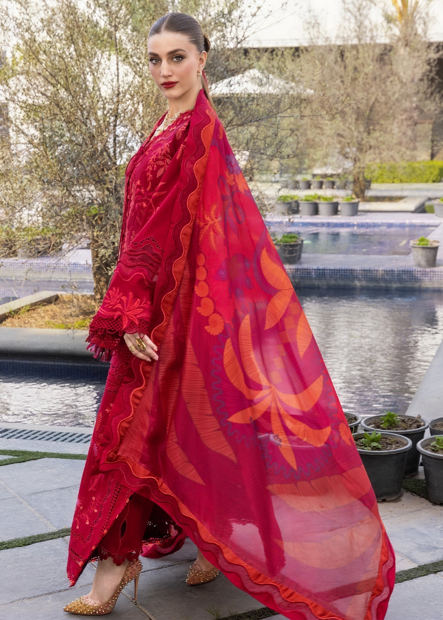 Crimson | flow lawn 26 | BEAUTY IN BLOOM - D3A - by Libasekhas UK - Registered Vendor of : Crimson - 100% Original Designer Dress
