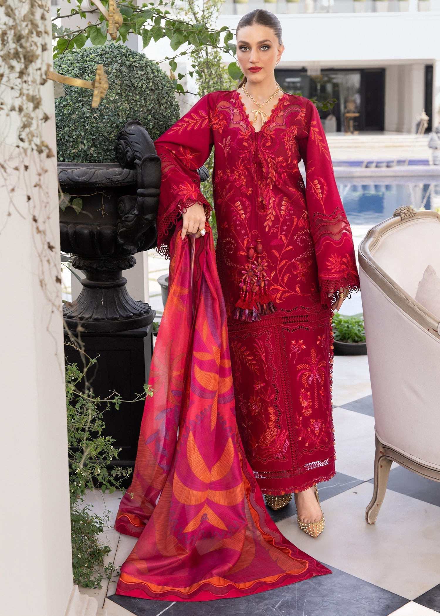 Crimson | flow lawn 26 | BEAUTY IN BLOOM - D3A - by Libasekhas UK - Registered Vendor of : Crimson - 100% Original Designer Dress
